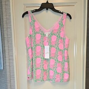 Lilly Pulitzer Pink and Green Tank Top with Scoop Neckline. S